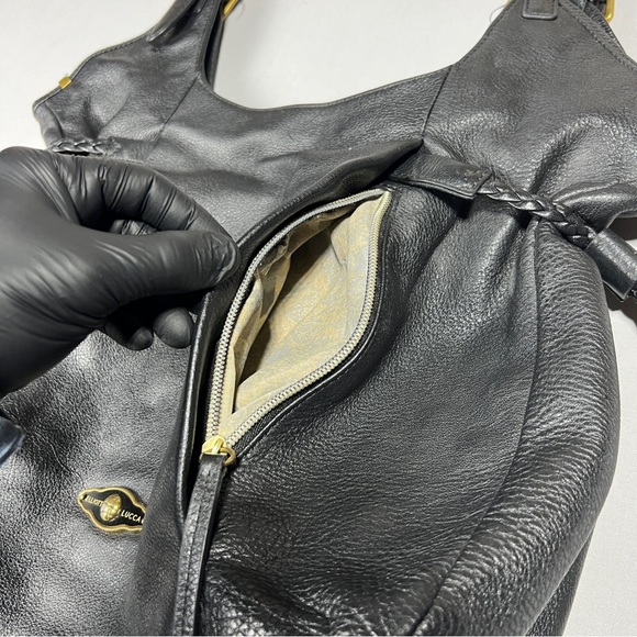 ELLIOT LUCCA Black Leather Tote Hobo Shoulder Bag Tassel Gold Stud Biker Boho - Picture 5 of 14